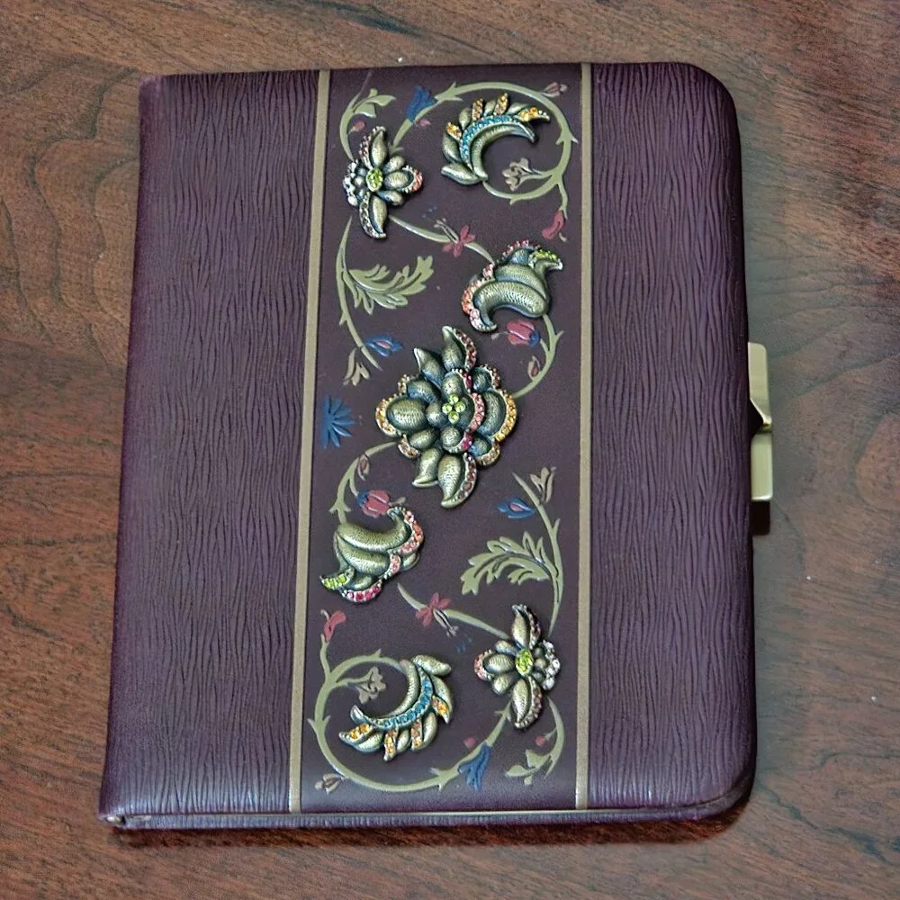 JAY STRONGWATER FLORAL SCROLL LEATHER CRYSTAL ENAMEL PHOTO PICTURE ALBUM BOOK